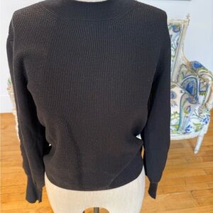 Chloe Black Crewneck Lattice sleeve Ribbed Knit Sweater